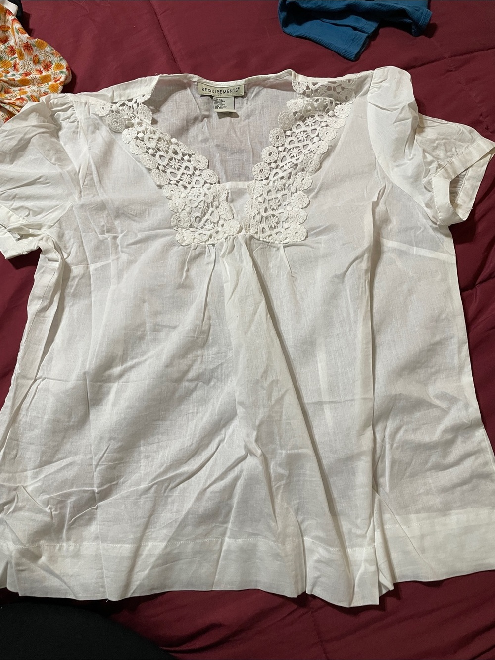 Requirements White Linen Crochet V-Neck Blouse